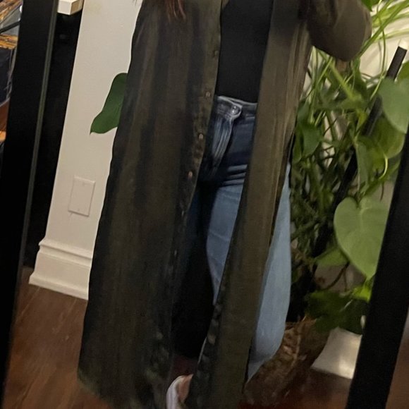 Zara Forest Green Button Down Embroidered Maxi Blouse Kimono. Size Small - Picture 11 of 15